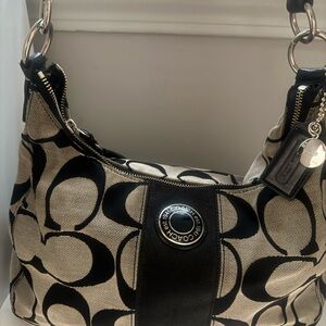 Coach Black and Cream Monogram Shoulder Bag